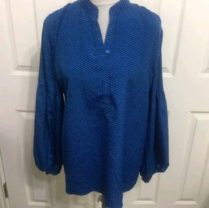 Dora by Dora Landa Blue Black Henley Blouse Top